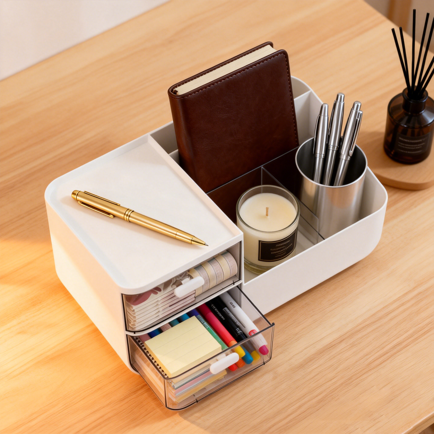 Larnto® 4-Compartment Drawer Organizer with 2 Drawers