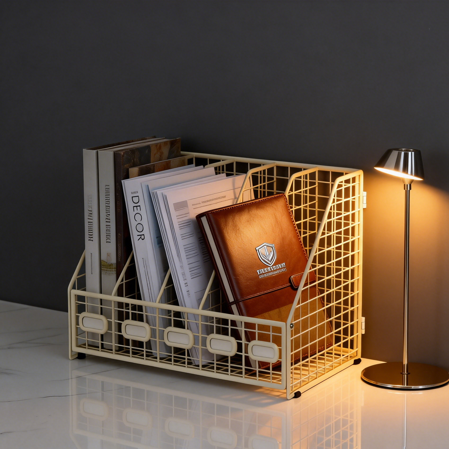 Larnto® Metal Desk Organizer | 5 Vertical Compartment File Holder