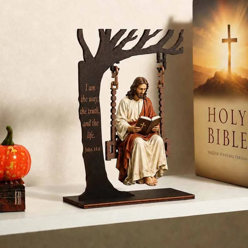 ✝️Jesus Swing Ornament – John 14:6 Faith Table Decor | Christian Bible Verse Home Decoration
