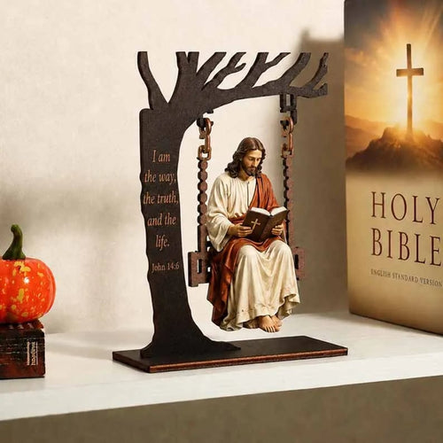 ✝️Jesus Swing Ornament – John 14:6 Faith Table Decor | Christian Bible Verse Home Decoration