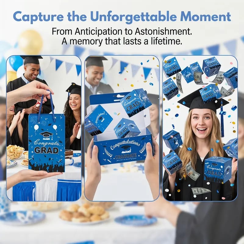 💞LAST DAY 50% OFF ✨2026 Graduation Explosion Pop Gift Box 🎓 Surprise Bounce Cash Box Grad Party Gift Bag Set