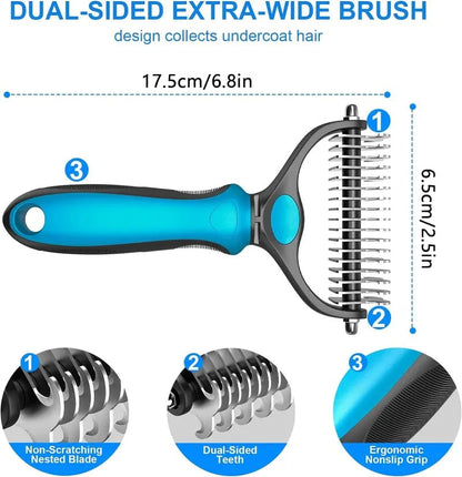 💞LAST DAY 50% OFF ✨🐾Double-Sided Pet Grooming Brush – Hurtless Shedding & Dematting Undercoat Rake for Dogs and Cats