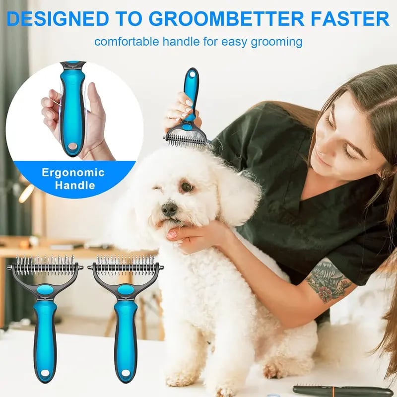 💞LAST DAY 50% OFF ✨🐾Double-Sided Pet Grooming Brush – Hurtless Shedding & Dematting Undercoat Rake for Dogs and Cats