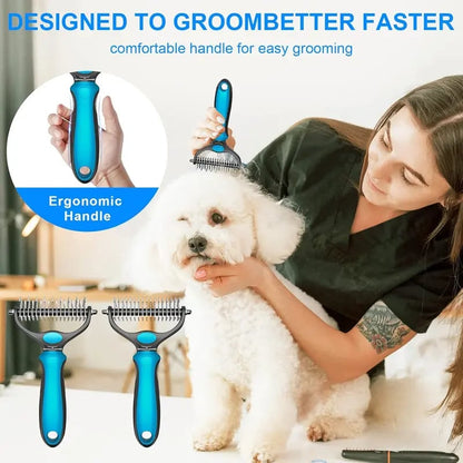 💞LAST DAY 50% OFF ✨🐾Double-Sided Pet Grooming Brush – Hurtless Shedding & Dematting Undercoat Rake for Dogs and Cats