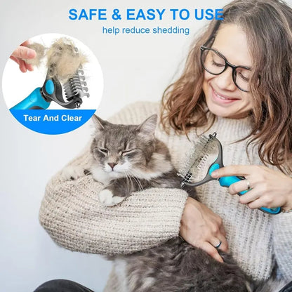 💞LAST DAY 50% OFF ✨🐾Double-Sided Pet Grooming Brush – Hurtless Shedding & Dematting Undercoat Rake for Dogs and Cats