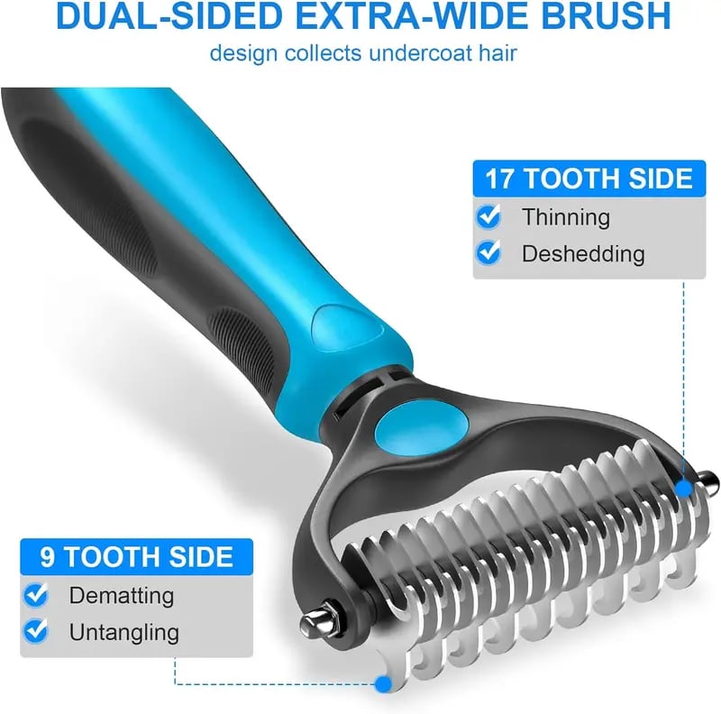 💞LAST DAY 50% OFF ✨🐾Double-Sided Pet Grooming Brush – Hurtless Shedding & Dematting Undercoat Rake for Dogs and Cats