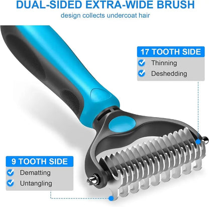 💞LAST DAY 50% OFF ✨🐾Double-Sided Pet Grooming Brush – Hurtless Shedding & Dematting Undercoat Rake for Dogs and Cats