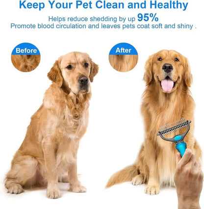 💞LAST DAY 50% OFF ✨🐾Double-Sided Pet Grooming Brush – Hurtless Shedding & Dematting Undercoat Rake for Dogs and Cats