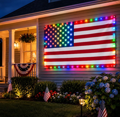 🔥75% Off Sale  American Flag Lights Outdoor, USA Flag With 98 Bright Leds