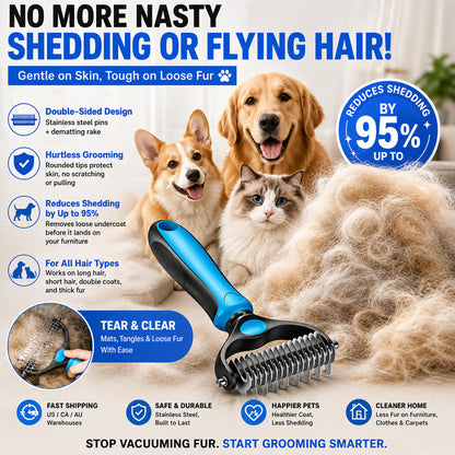💞LAST DAY 50% OFF ✨🐾Double-Sided Pet Grooming Brush – Hurtless Shedding & Dematting Undercoat Rake for Dogs and Cats