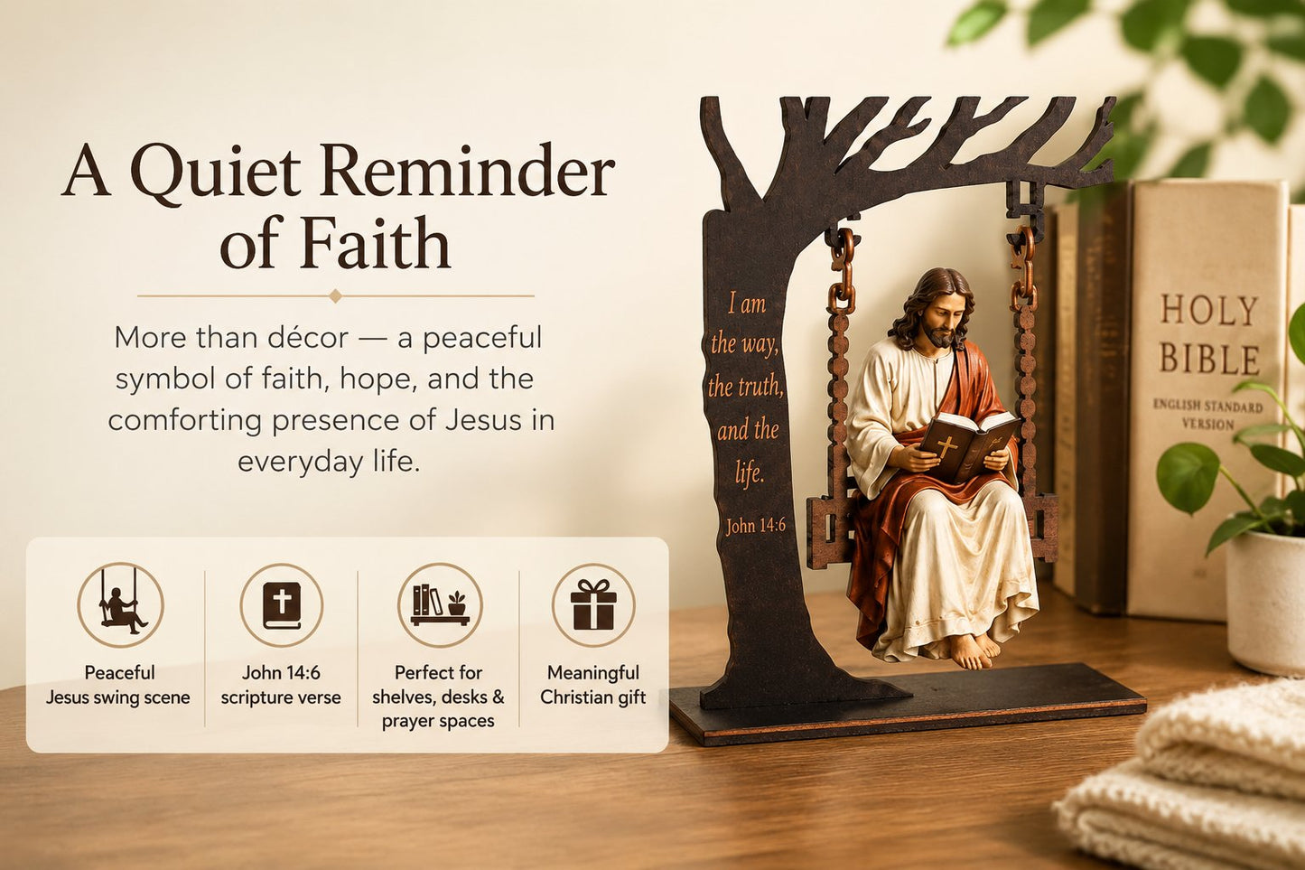 ✝️Jesus Swing Ornament – John 14:6 Faith Table Decor | Christian Bible Verse Home Decoration
