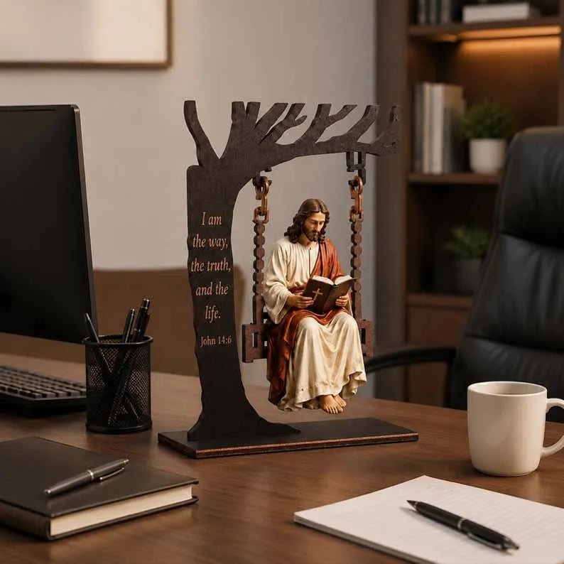 ✝️Jesus Swing Ornament – John 14:6 Faith Table Decor | Christian Bible Verse Home Decoration