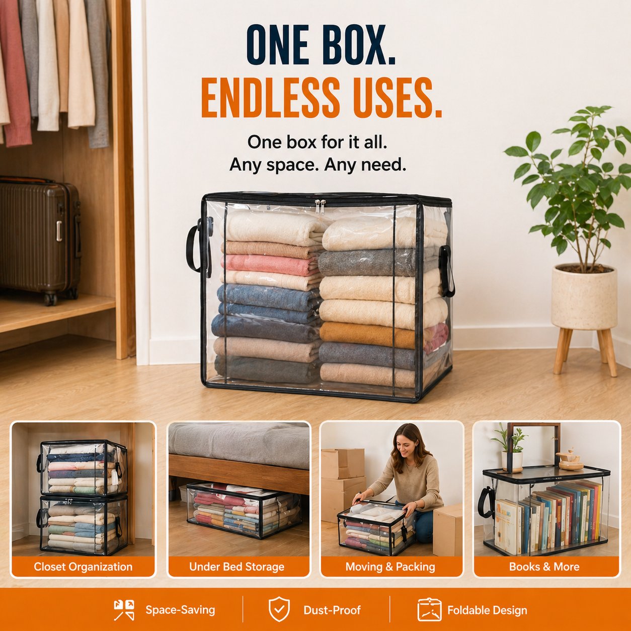 🎁💞LAST DAY 75% OFF ✨📦Larnto®Large Heavy-Duty Thick Plastic Clear Storage 3