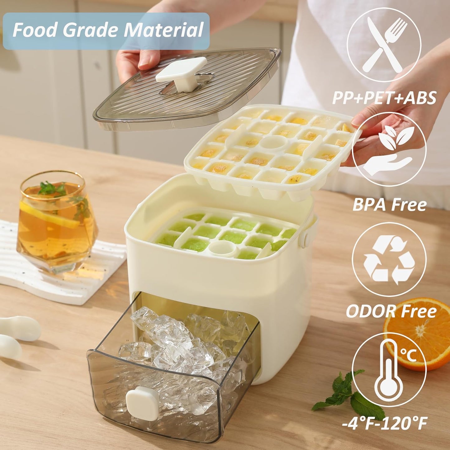 🍨🔥Last Day Special Price:£ 12.99!!!🧊Portable Ice Maker with Lid and Storage Box (48 cubes).
