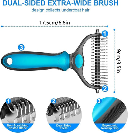 💞LAST DAY 50% OFF ✨🐾Double-Sided Pet Grooming Brush – Hurtless Shedding & Dematting Undercoat Rake for Dogs and Cats