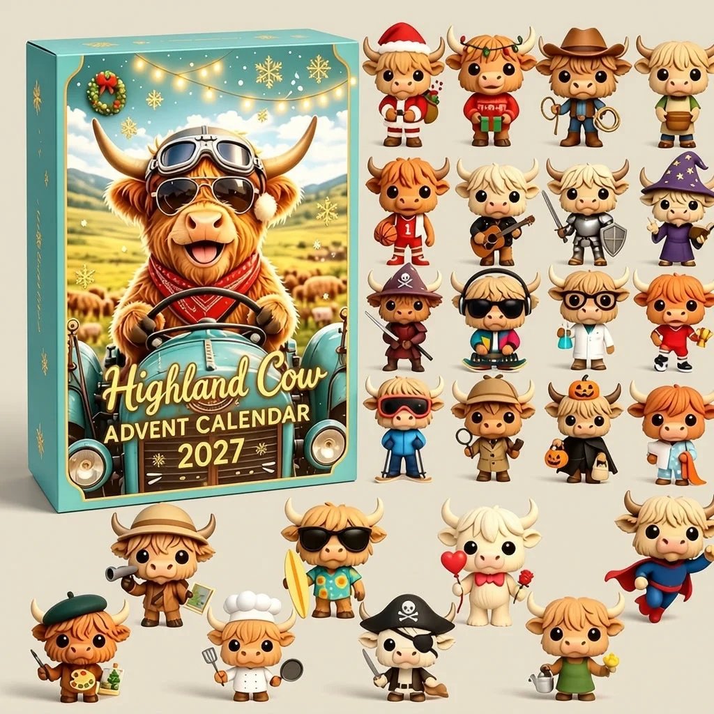 🐮✨Highland Cow Advent Calendar 2027 | Cute Highland Cow Mini Figurines Advent Box