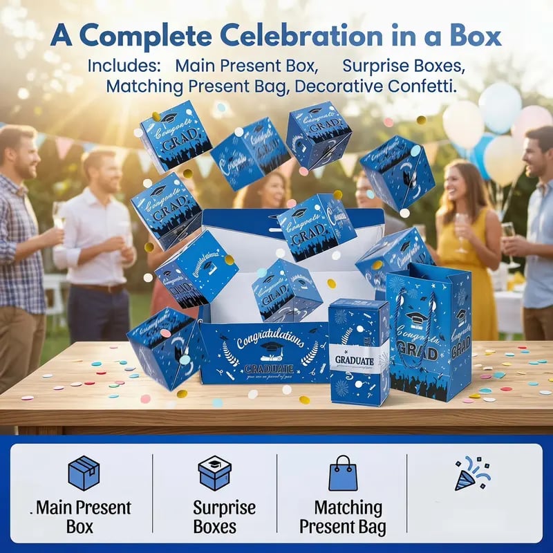 💞LAST DAY 50% OFF ✨2026 Graduation Explosion Pop Gift Box 🎓 Surprise Bounce Cash Box Grad Party Gift Bag Set