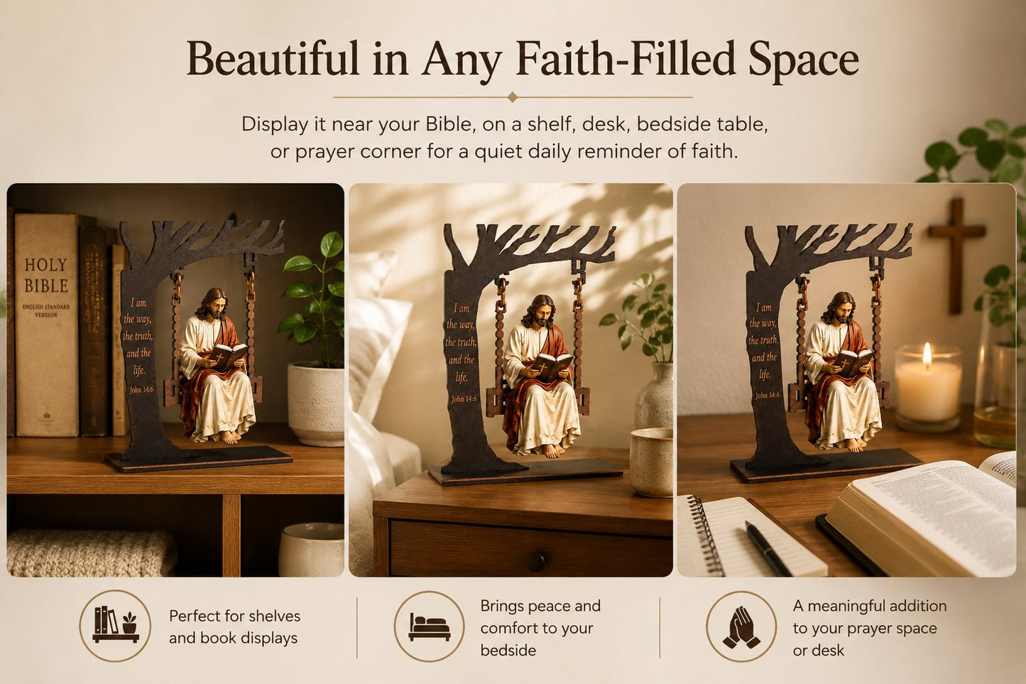 ✝️Jesus Swing Ornament – John 14:6 Faith Table Decor | Christian Bible Verse Home Decoration