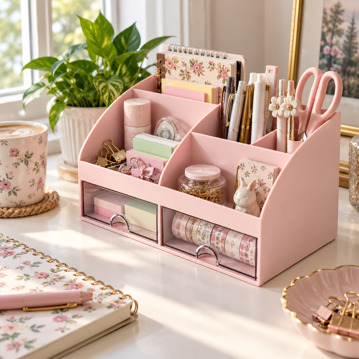 Desk Organizer With 6 Compartments And 2 Drawers