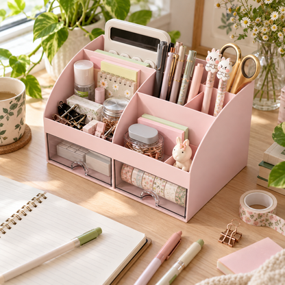 Desk Organizer With 6 Compartments And 2 Drawers