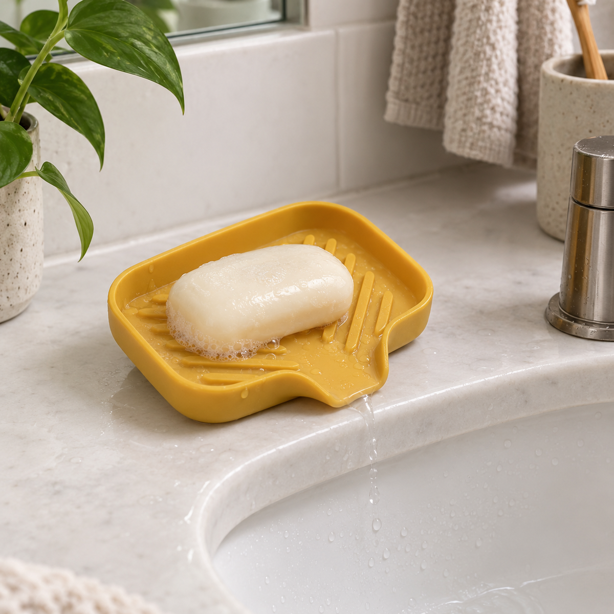 Silicone Soap Dish With Drain Spout