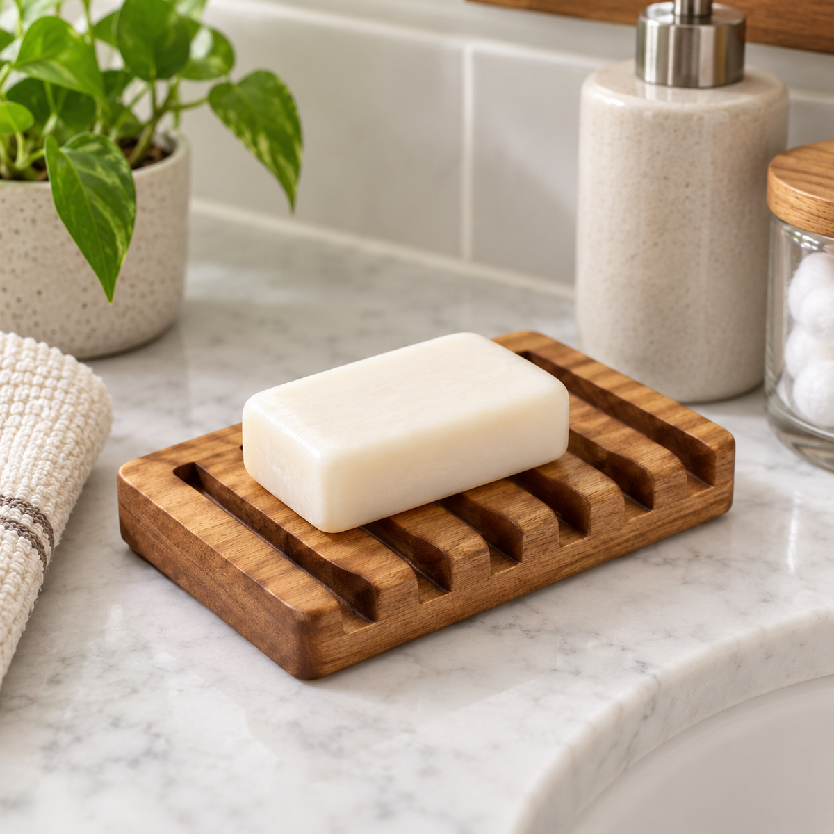 Soap Dish With Slanted Waterfall Design