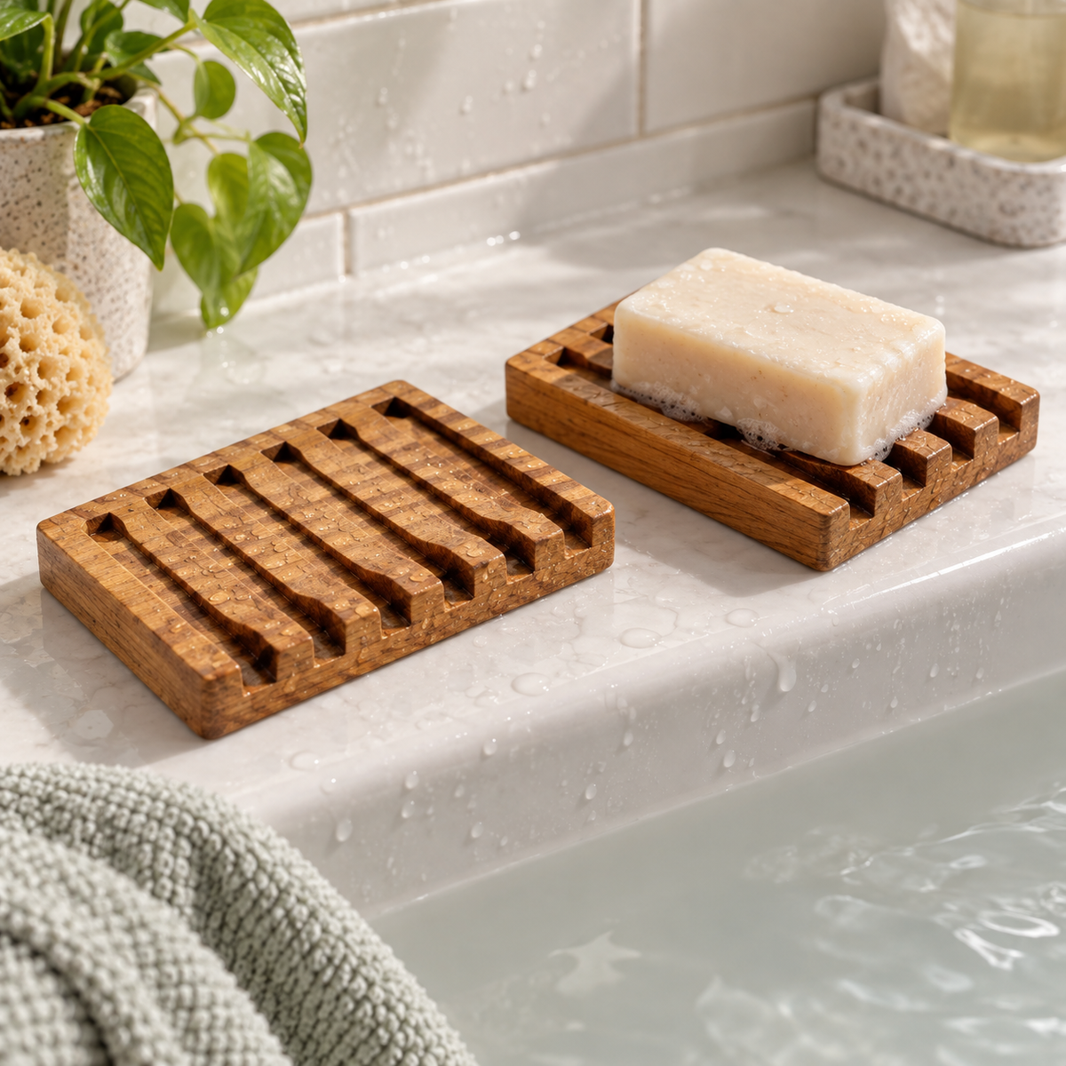 Soap Dish With Slanted Waterfall Design