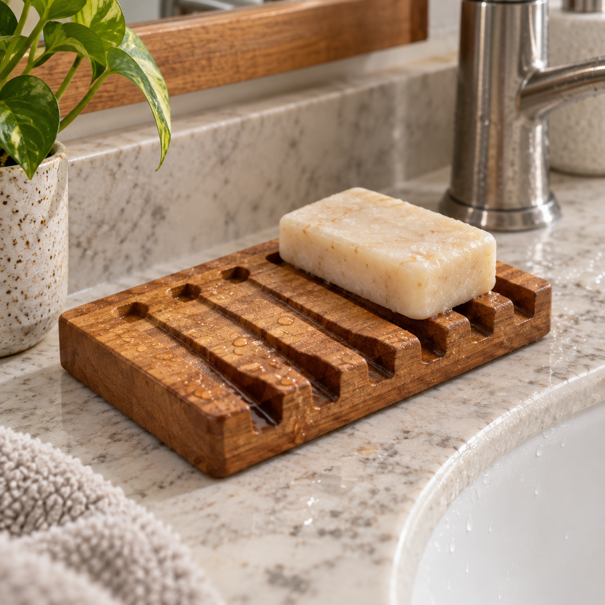 Soap Dish With Slanted Waterfall Design