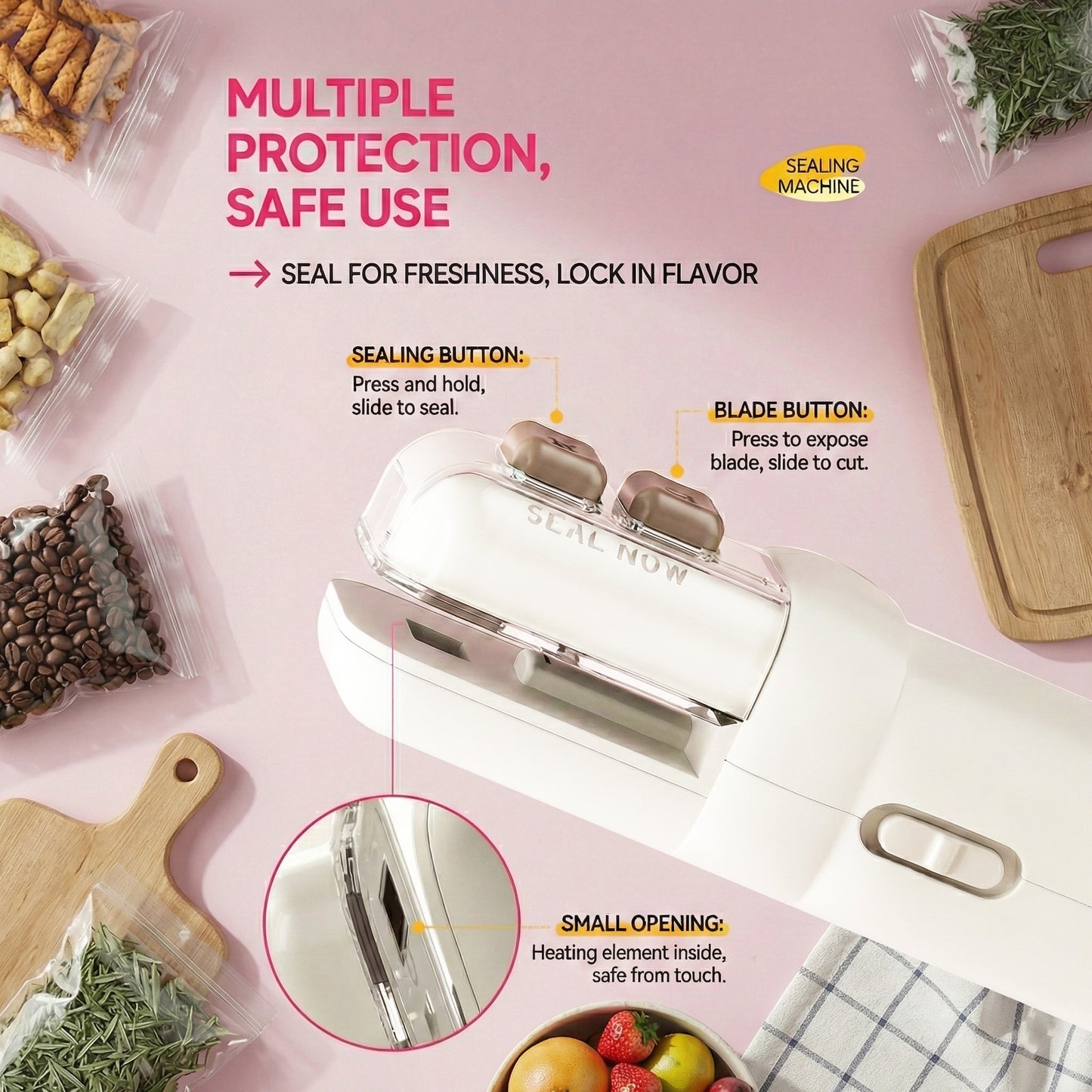 Larnto® 4-in-1 Rechargeable Mini Bag Sealer & Cutter | The Ultimate Food Preservation Tool