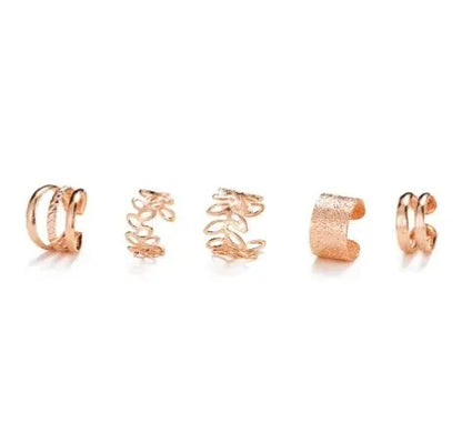 5pcs;Silver Color Leaves Clip Earrings for Women Men Creative Simple C Ear Cuff Non-Piercing Ear Ear Clip Set Trend Jewelry Gift