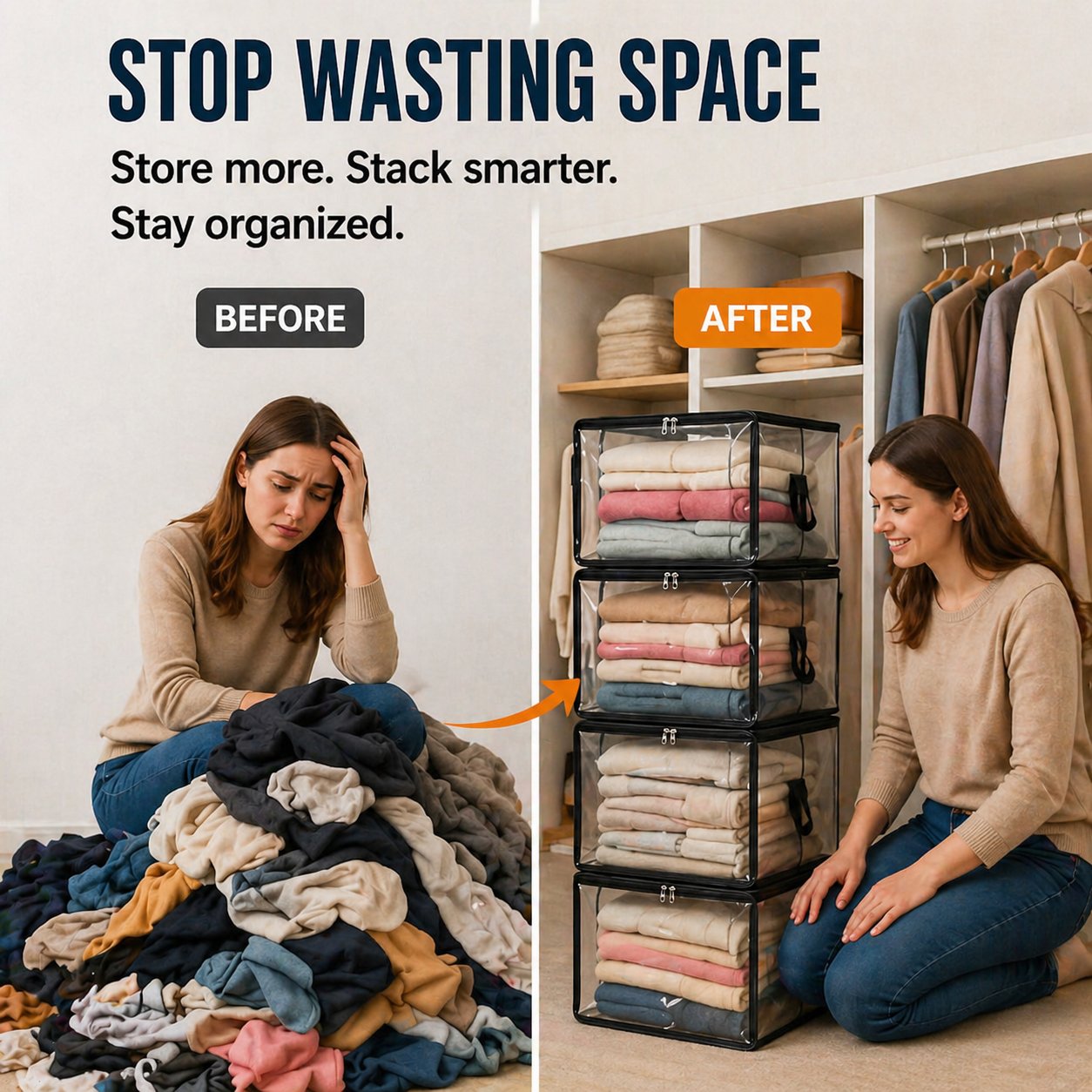 🎁💞LAST DAY 75% OFF ✨📦Larnto®Large Heavy-Duty Thick Plastic Clear Storage 3
