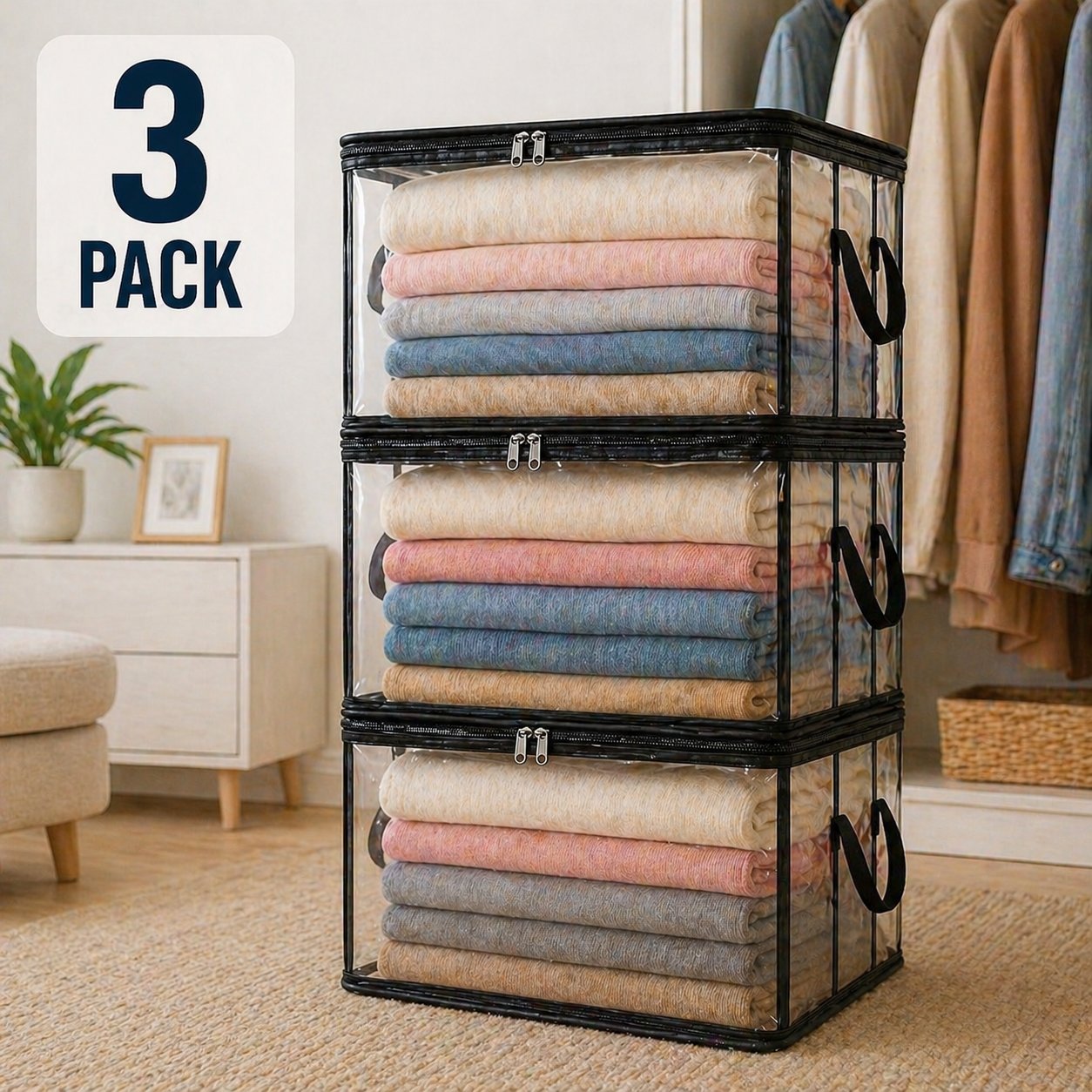 🎁💞LAST DAY 75% OFF ✨📦Larnto®Large Heavy-Duty Thick Plastic Clear Storage 3