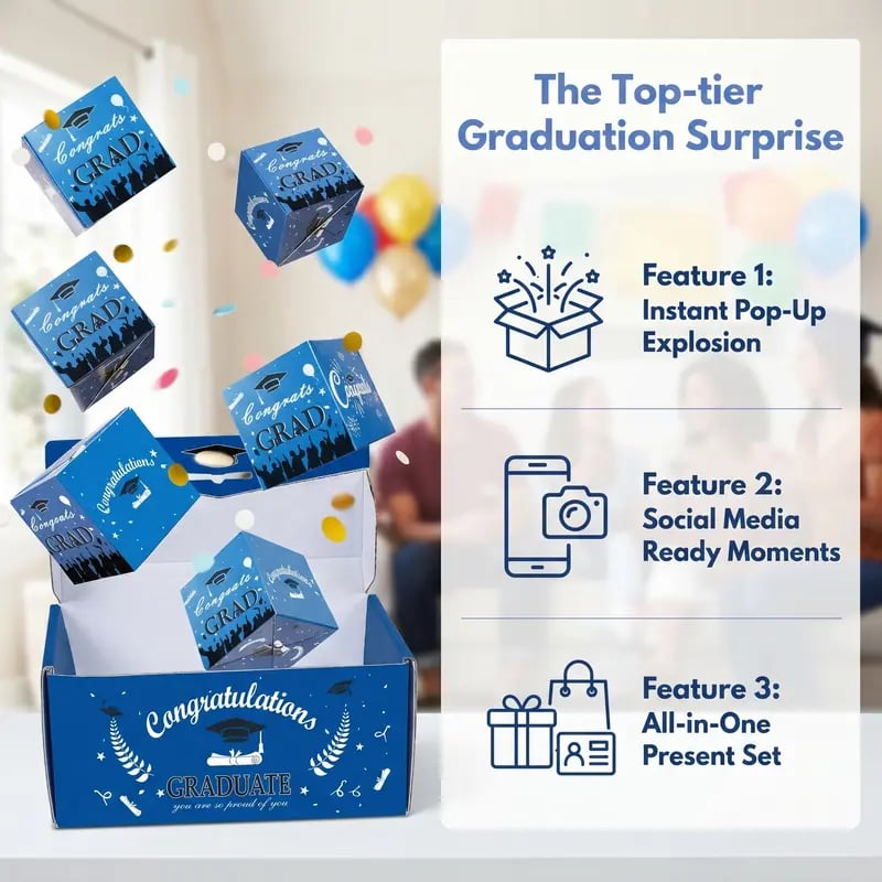 💞LAST DAY 50% OFF ✨2026 Graduation Explosion Pop Gift Box 🎓 Surprise Bounce Cash Box Grad Party Gift Bag Set