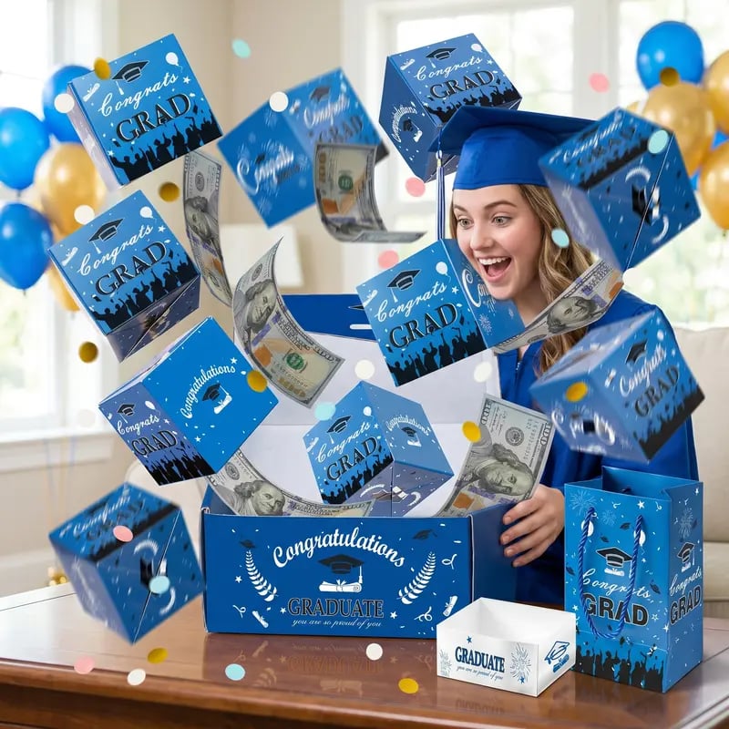 💞LAST DAY 50% OFF ✨2026 Graduation Explosion Pop Gift Box 🎓 Surprise Bounce Cash Box Grad Party Gift Bag Set