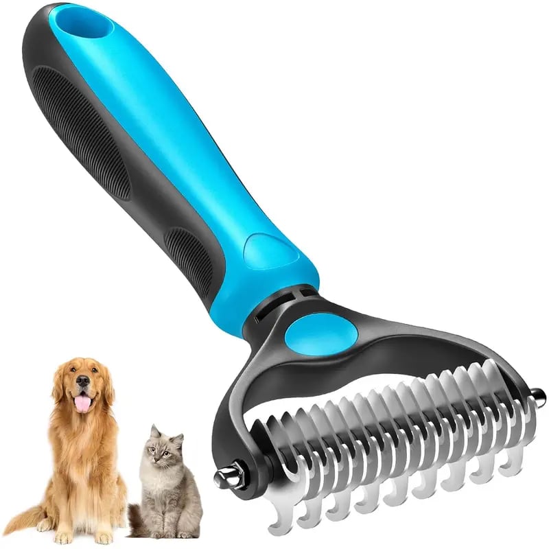 💞LAST DAY 50% OFF ✨🐾Double-Sided Pet Grooming Brush – Hurtless Shedding & Dematting Undercoat Rake for Dogs and Cats